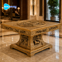Table basse de luxe en bronze coulé fait main, sculpture antique à découpe creuse, table centrale carrée en métal haut de gamme pour hall d'hôtel