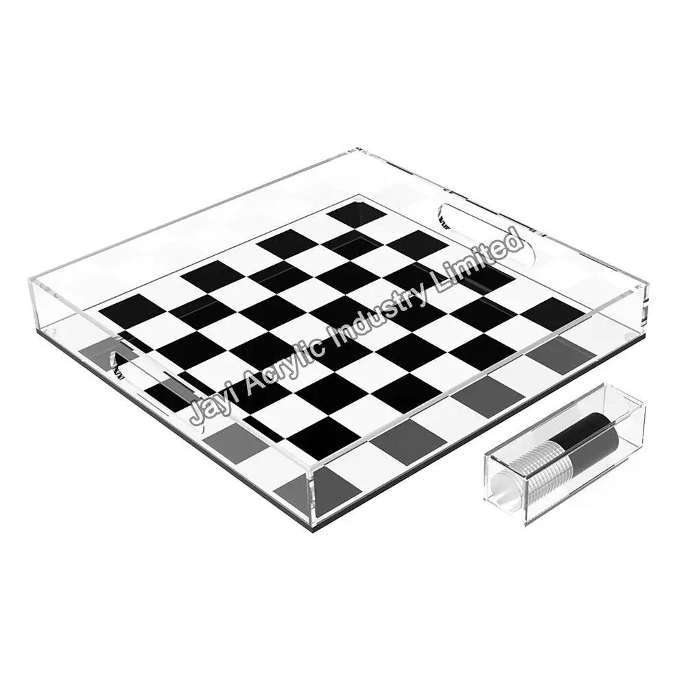 JAYI Custom Acrylic Storage Tray with Printed Chess & Checkers Game Set