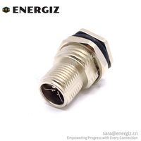 Conector Ethernet Macho M12 de 8 Pines con Codificación X, Receptáculo de Panel Recto con Contactos PCB, Clasificación IP67, 2A 30V, Latón/Chapado en Oro