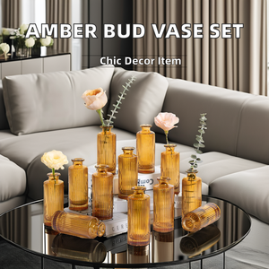 Ensemble de <span class=keywords><strong>vase</strong></span> de bourgeon <span class=keywords><strong>en</strong></span> <span class=keywords><strong>verre</strong></span> de couleur ambre moderne de luxe petite <span class=keywords><strong>bouteille</strong></span> de table pour la maison mariage bureau décor qualité pour ensembles de diffuseur de roseau - Product Image 3