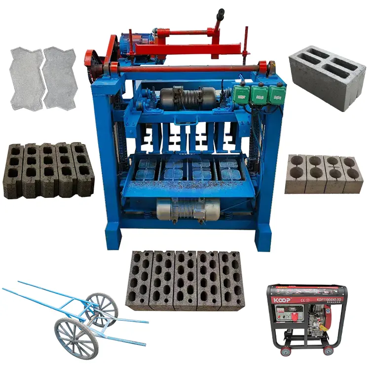 Máquina elétrica para fazer tijolos de concreto, bloco de concreto Lego com motor diesel, cimento, tijolo oco, África, Camarões