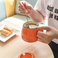 Lot de tasses à café en céramique avec couvercle, 350 ml (12 oz), série Villes, en porcelaine, idéal pour la promotion et les souvenirs de voyage en gros