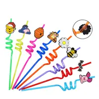 Cartoon Straw Cover Reusable Silicone Straw Caps Decor for 5-10mm (Duck Yellow), Multicolor