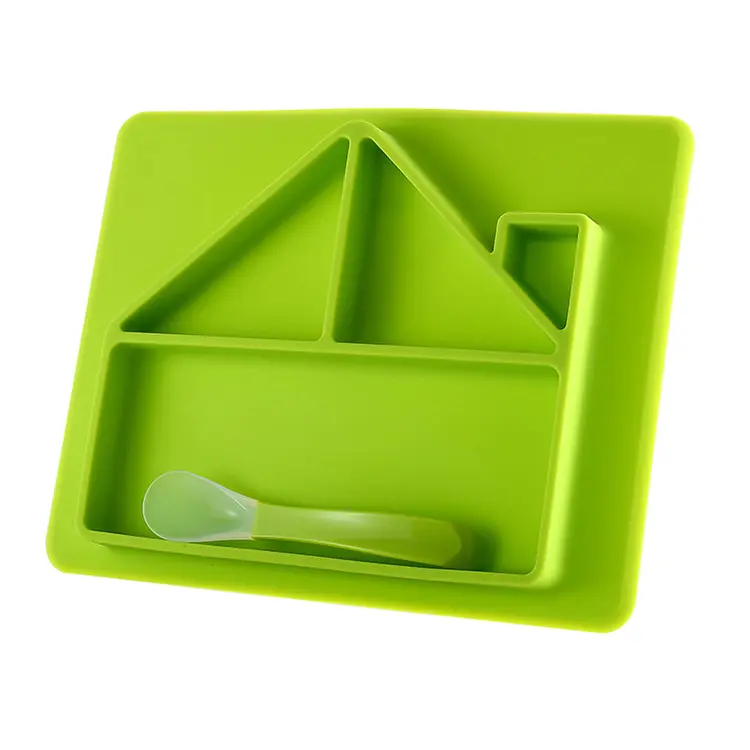 Piatti da pranzo in Silicone per bambini simpatico cartone animato a forma di casa piatto da allenamento per bambini vassoio stoviglie piatti per alimenti per bambini piatti antiscivolo