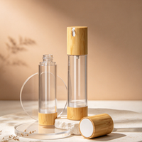 Botol Kosmetik Vakum Bambu Ramah Lingkungan Portabel untuk Pengemasan Stok, Dilengkapi Pompa