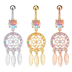 Ensemble 10 anneaux de piercing en zircon <span class=keywords><strong>color</strong></span>é attrape-rêves en acier inoxydable 316L anneau de nombril en or bijoux pour mariage - Product Image 1