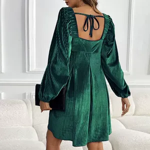 <span class=keywords><strong>Abito</strong></span> da Festa in <span class=keywords><strong>Velluto</strong></span> per Donne, Vestibilità Ampia, Manica Corta, Collo Tondo, Disponibile in <span class=keywords><strong>Bordeaux</strong></span>, Verde Scuro e Marrone, Vendita all'Ingrosso con MOQ Basso - Product Image 4