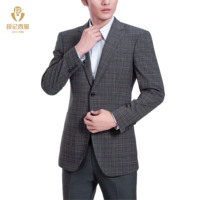 Setelan Jas Bisnis Pria Ukuran Besar Motif Kotak-kotak Abu-abu Bahan Wol/Sutra, Dua Potong, Slim Fit, Single Breasted, Blazer Formal & Celana Panjang, Pakaian Kantor