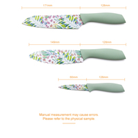 Vente chaude 6 pièces motif de plante pastorale ensemble de couteaux de cuisine revêtement antiadhésif en acier métal PP poignée Sandwich emballage blister