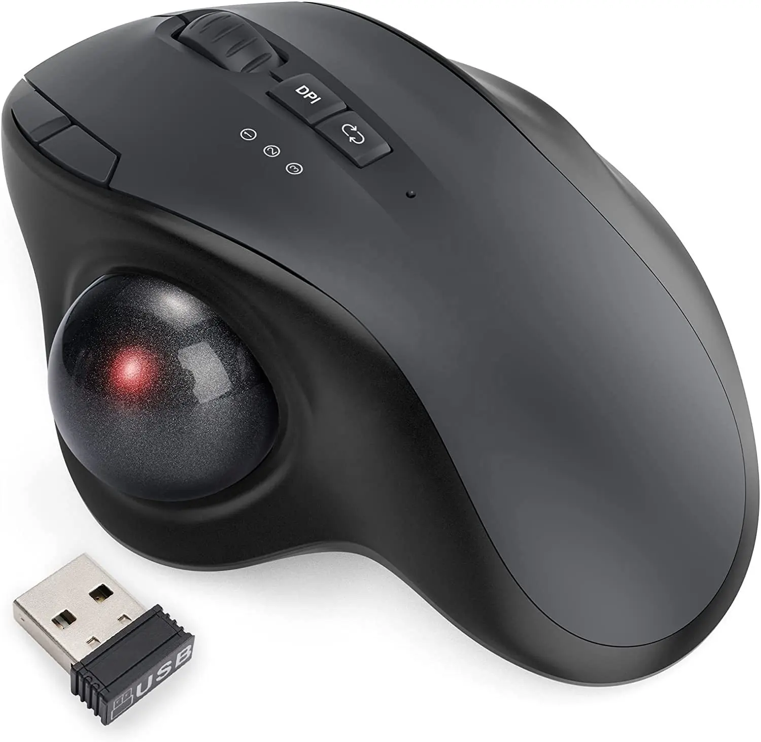 Mouse Trackball Nirkabel ergonomis 2.4g + bt, Mouse Rollerball dapat diisi ulang mudah kontrol jempol 3 Dpi