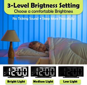 Curved Screen Snooze Function Digital Table Desk <b>Clock</b> Large Screen <b>LED</b> Mirror Desk <b>Clock</b> Reloj Silent Alarm <b>Clock</b> - Product Image 3