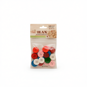 Bottoni in legno Ilan 18mm, confezione da 25 colori per artigianato e cucito - Product Image 1