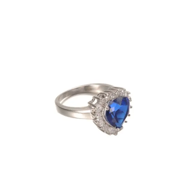 Женское серебряное обручальное кольцо с синим бриллиантом