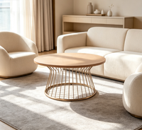 Table de salon moderne et durable pour hôtel, style industriel, écologique, personnalisable, avec structure en acier inoxydable et plateau en bois, pour hôtels 4-5 étoiles