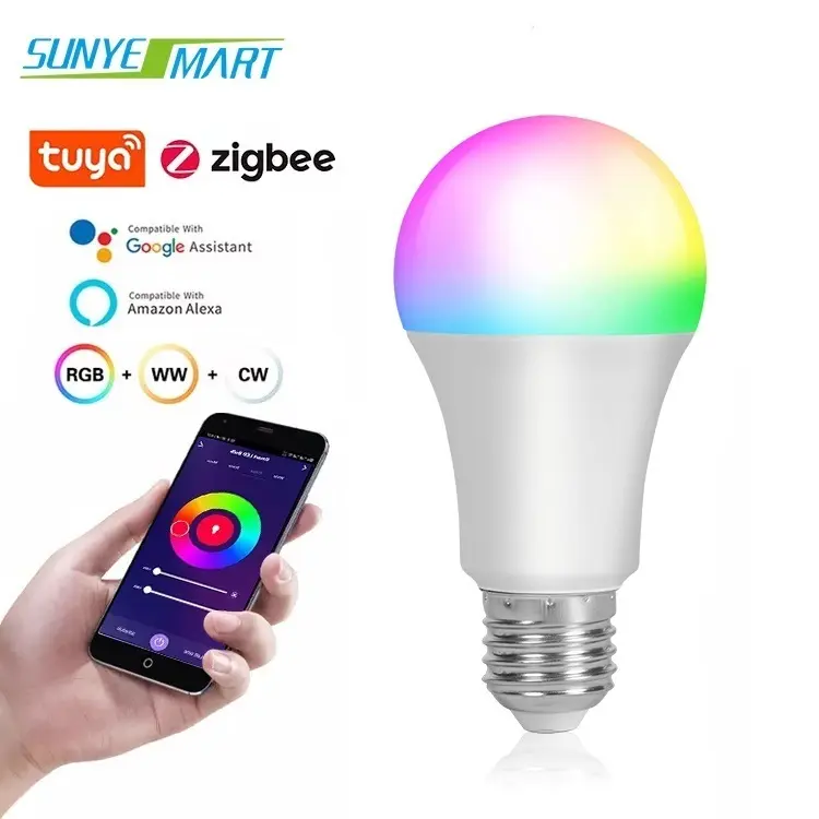 Indoor Aluminum Plastic Zigbee Smart Bulb 9watt E27 Wifi Control Color Changeable RGB Led Light Bulb