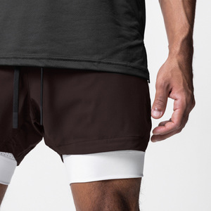 Pantalones cortos deportivos de talla europea para hombre, pantalones cortos de baloncesto de doble capa de secado rápido elásticos de entrenamiento muscular para correr de nailon - Product Image 1