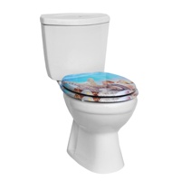 Siège de toilette rond à fermeture douce en MDF imprimé coquille avec charnières en alliage de zinc pour salle de bain