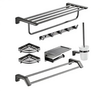 Porte-serviettes Gris Anthracite Poli Miroir Sans Perçage en Acier Inoxydable 304, Ensemble d'Accessoires de Salle de Bain Luxe Léger
