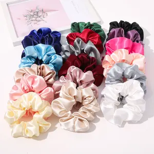 Wholesale women Hair Accessories style Elastics Bands solid color Cloth satin Softer Ponytail Holder satin silk hair band