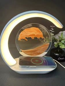 Smart Multifunctional 3D Modern Sand Painting Effect <b>Rechargeable</b> Wireless 15W Charging Night <b>Light</b> Table Lamp - Product Image 2