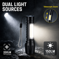 Zoom USB Senter Mini IP54 yang Dapat Diisi Ulang XPE COB Lampu Samping Baterai Terpasang Senter Teleskopik EDC untuk Berkemah