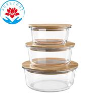 Boîte à lunch ronde en verre micro-ondable en usine et bol en pyrex avec couvercle pour la maison et les plats à emporter