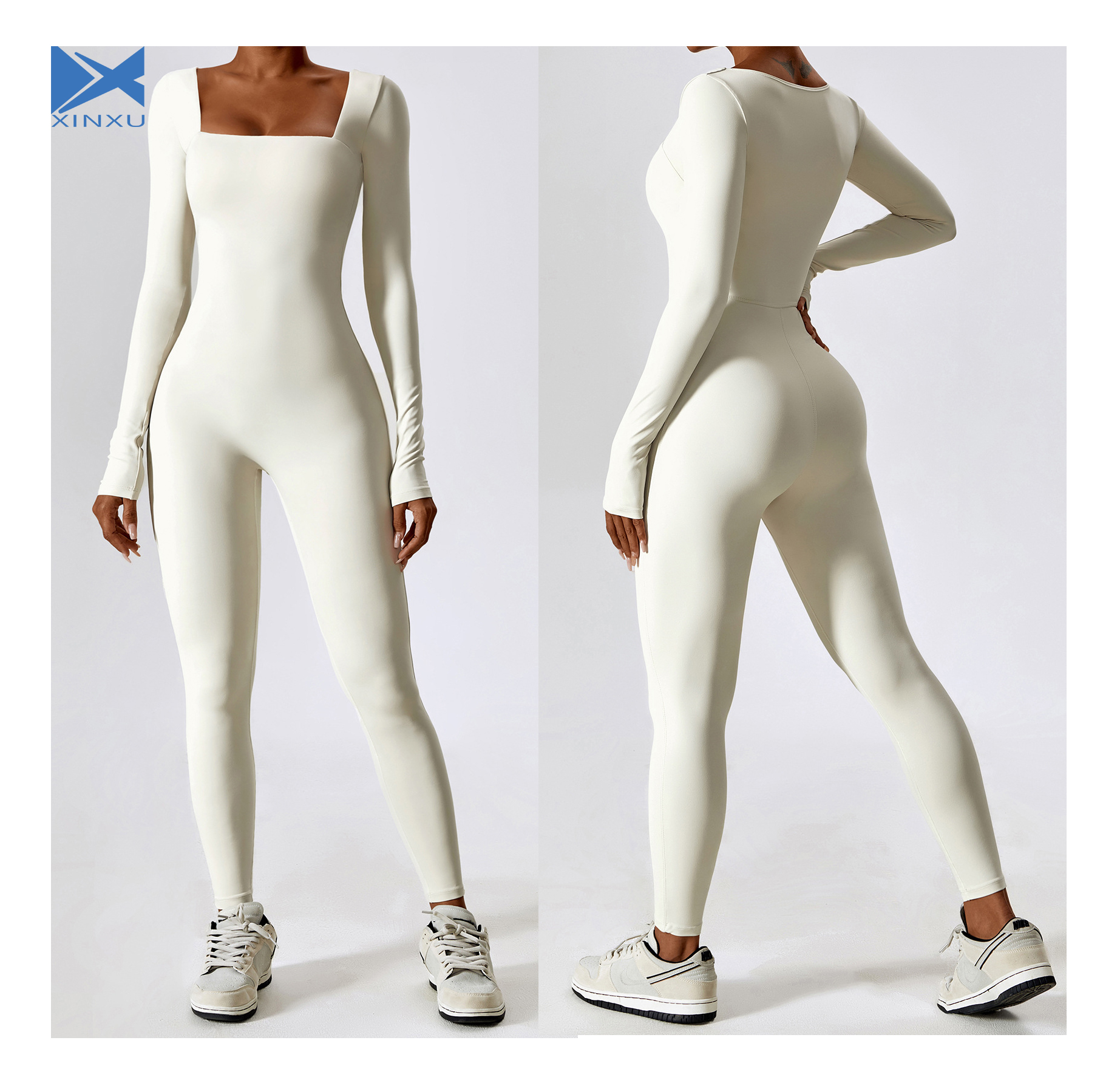 XINXU High Elasticity Solid Sportswear Quick Dry Long Sleeve Square Collar Design Running Women Yoga Jumpsuit