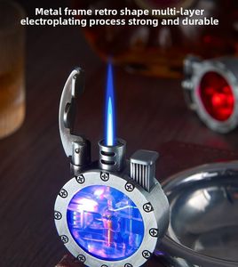 Encendedor Retro Tipo Antorcha, Resistente al Viento, Recargable, Llama Azul Visible y Transparente, Metálico, con Luz LED, Ecológico, Moderno, para Fiestas - Product Image 4