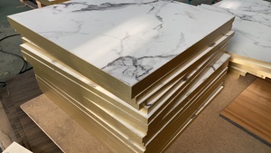 Lifepursue đá cẩm thạch nhìn hiệu ứng đá MDF bảng Top cho Bistro <span class=keywords><strong>Bar</strong></span> bảng với Brass PVC cạnh melamine lớp phủ - Product Image 5