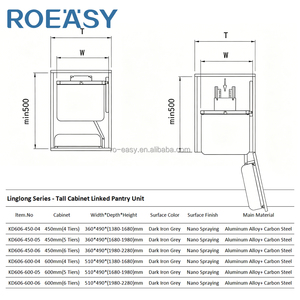 Organisateur de garde-manger coulissant à montage latéral pour armoire haute, 4, 5 ou 6 niveaux, unité de rangement connectée pour armoire haute - Product Image 2