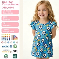 Robe pour fillettes OEM ODM en modal Lenzing de qualité supérieure, à manches courtes volantées, motif dessin animé, tenue d'été assortie pour toute la famille
