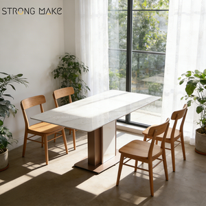 Mesa de Comedor de Mármol de Lujo Estilo Nórdico Vintage Wabi Sabi Blanca para Cocina, Isla de Cocina, Comedor Interior para el Hogar - Product Image 1