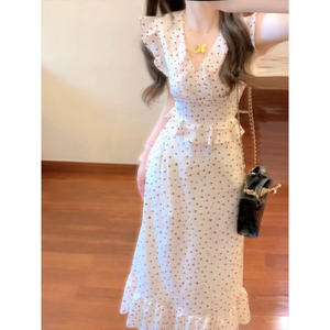 ชุดกระโปรงเสื้อคอวีพิมพ์ลายย้อนยุคชุดกระโปรงเข้ารูปมีระบายหรูหราชุดกระโปรงยาวมีจีบสำหรับผู้หญิงเครื่องแต่งกายปาร์ตี้สุดชิค2025 - Product Image 3