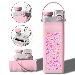 Botella de Agua Plegable de Silicona de 600 ml con Pajita, Botella de Bebida de Plástico que Ahorra Espacio para Deportes, Viajes y Senderismo - Product Image 1