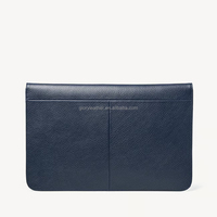 Sac pour ordinateur portable en cuir bleu marine personnalisé, logo d'ordinateur, étui portable en cuir de galet magnétique en PU pour MacBook