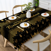 Nappes Ramadan Mubarak, décorations de table pour fête Eid Mubarak, fournitures de fête Ramadan Kareem, nappe rectangulaire noire et dorée