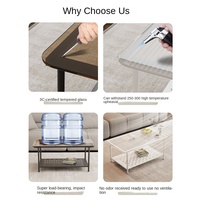 Table basse rectangulaire haut de gamme en verre trempé marron, style crème, double couche, avec rangement, pour petit appartement et salon