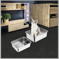 Bac à litière pour chat en acier inoxydable antiadhésif à côtés élevés antirouille et facile à nettoyer accessoire de bac à litière pour chat