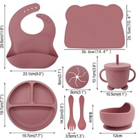 Ensemble d'alimentation pour bébé en silicone de qualité alimentaire 8 pièces, directement de l'usine, avec tapis de table, assiette, bol, tasse, cuillère/fourchette souples, résistant à la chaleur