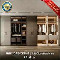 Dressing sur mesure moderne et minimaliste avec portes vitrées et éclairage LED, système de rangement de luxe pour chambre parentale