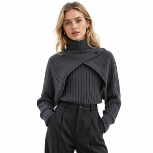 Personnalisation Profonde Marque Privée Durable Cachemire <span class=keywords><strong>Femme</strong></span> Tricoté Uni <span class=keywords><strong>Col</strong></span> <span class=keywords><strong>Roulé</strong></span> Décontracté Longueur <span class=keywords><strong>Courte</strong></span> Manches Longues Cape - Product Image 1
