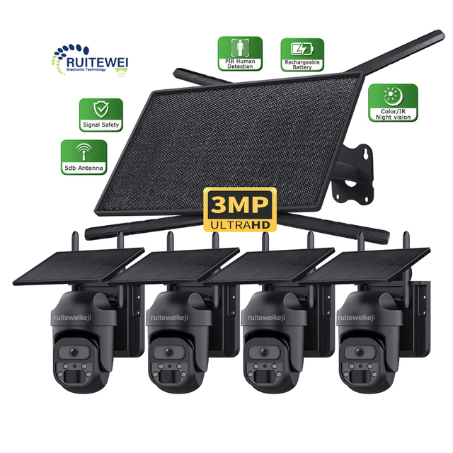 WiFi 4G Solar PTZ Camera with AI Human Detection 3MP CMOS Sensor H.265 IP66 Waterproof Built-in Battery