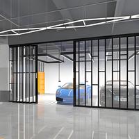 Porte de sécurité coulissante et pliante moderne en polycarbonate, type volet contemporain, avec fonction antivol et ouverture latérale transparente
