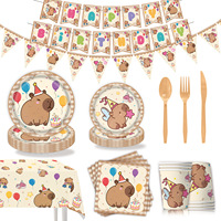 Décorations de fête d'anniversaire Capybara de dessin animé, guirlande de drapeaux, fournitures pour l'ambiance du premier anniversaire de bébé