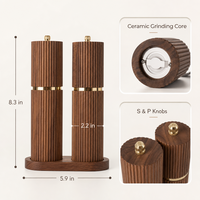 Moulin à sel et à poivre en bois avec support, moulin à épices de cuisine à mecanisme de broyage en céramique, réglage fin et grossier