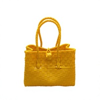 Sac fourre-tout de plage jaune en plastique tressé écologique, imperméable, style paille recyclée, panier de courses, sac à main