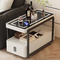 Table d'appoint minimaliste moderne, chariot en bois mobile avec prise de charge sans fil, table basse pour salon