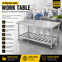 Meja Kerja Stainless Steel Profesional 304, Meja Persiapan Dapur Komersial, Bentuk Sesuai Pesanan, Kokoh, Mudah Dibersihkan, Meja Kerja Food Grade