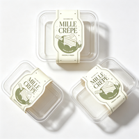 Bande de papier découpée sur mesure avec impression offset pour l'emballage de boîtes à dessert carrées en plastique transparent Mille Crêpes