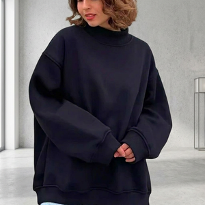 Sweat-shirt confortable pour femme, style urbain, motif uni, logo sur le devant, design doublé, style décontracté contemporain - Product Image 1